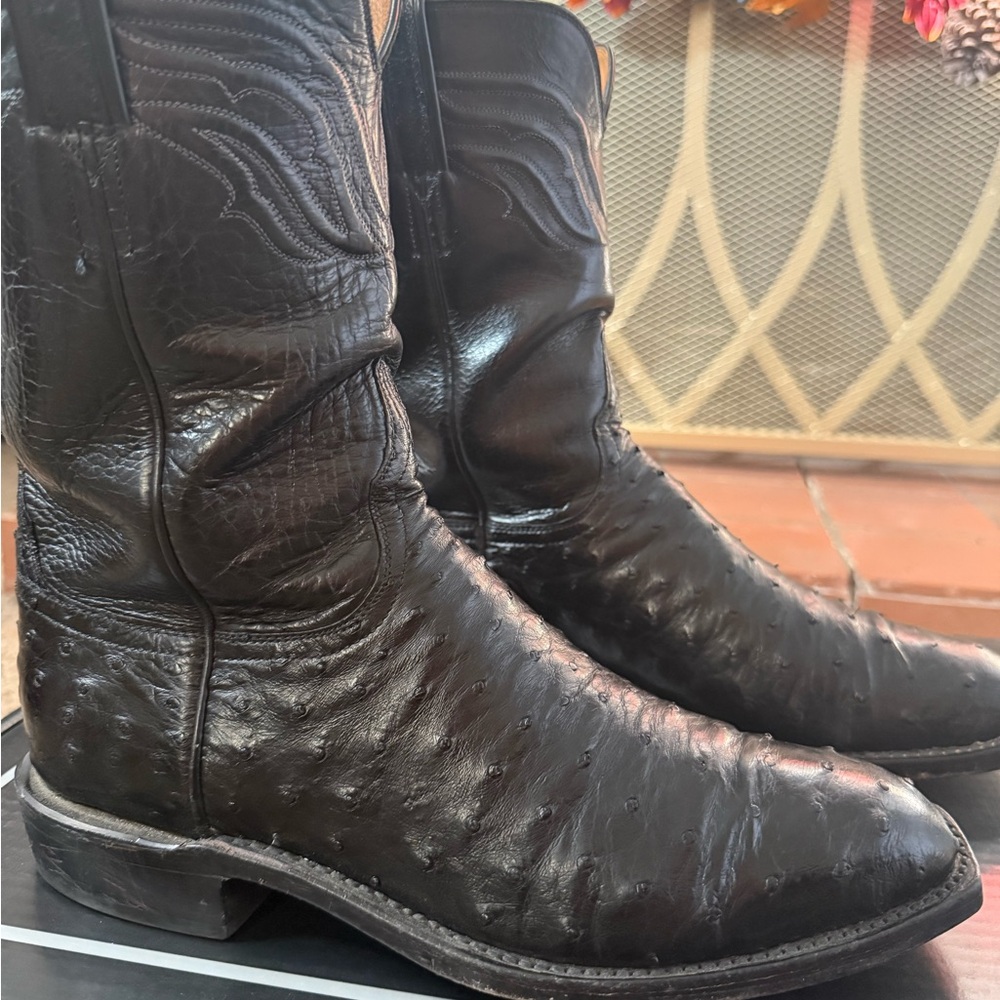 Used Lucchese black ostrich roper style boots - Picture 3 of 15